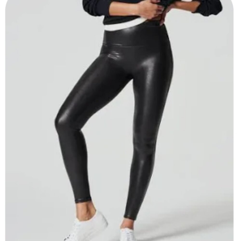 Spanx Shape Faux Leather Leggings Black SIZE SMALL